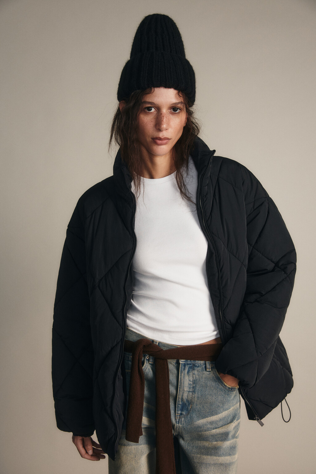 Шапка-бини вязаная утепленная - цвет черный - 2