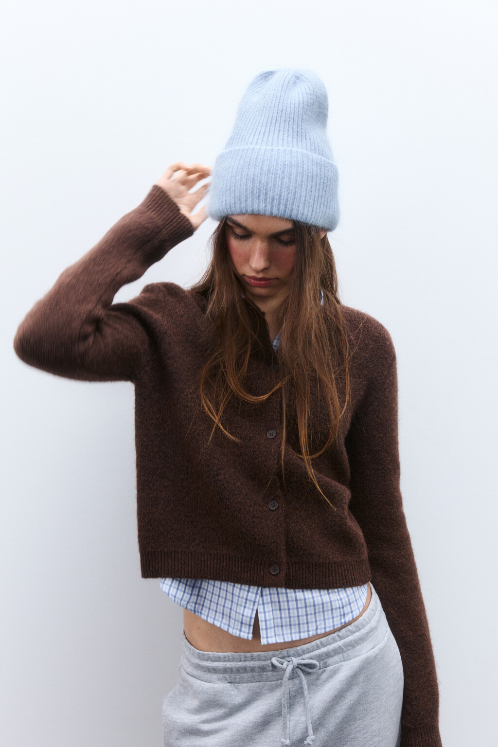 Шапка-бини с ангорской шерстью - цвет голубой - 1