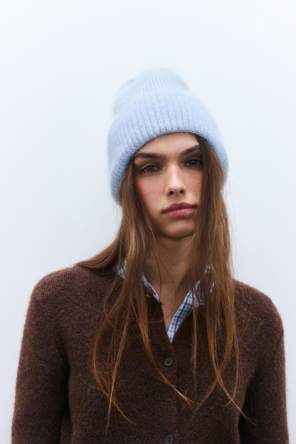Шапка-бини с ангорской шерстью - цвет голубой - 2