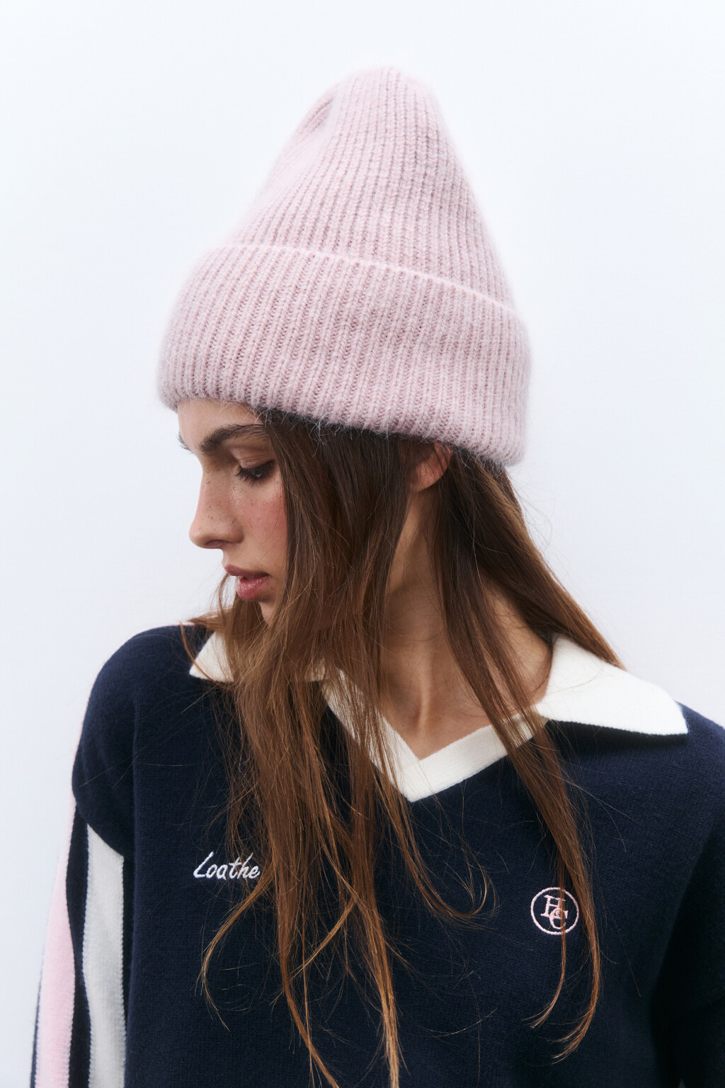 Шапка-бини с ангорской шерстью - цвет розовый - 2