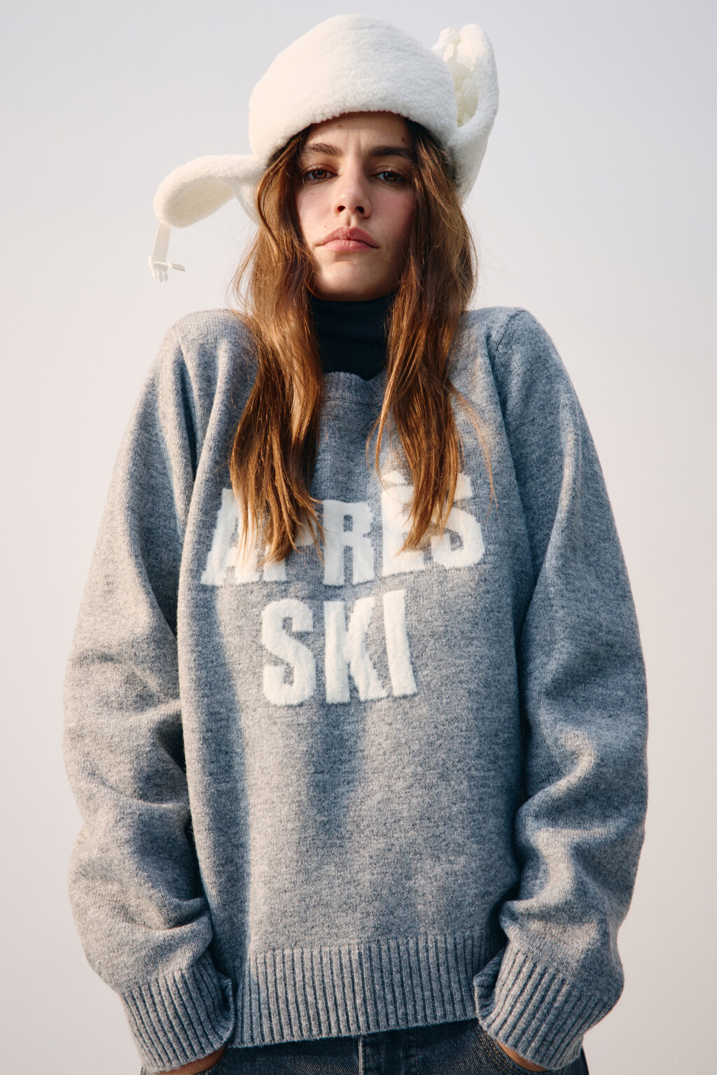 Шапка-ушанка стеганая утепленная - цвет молочный - 1