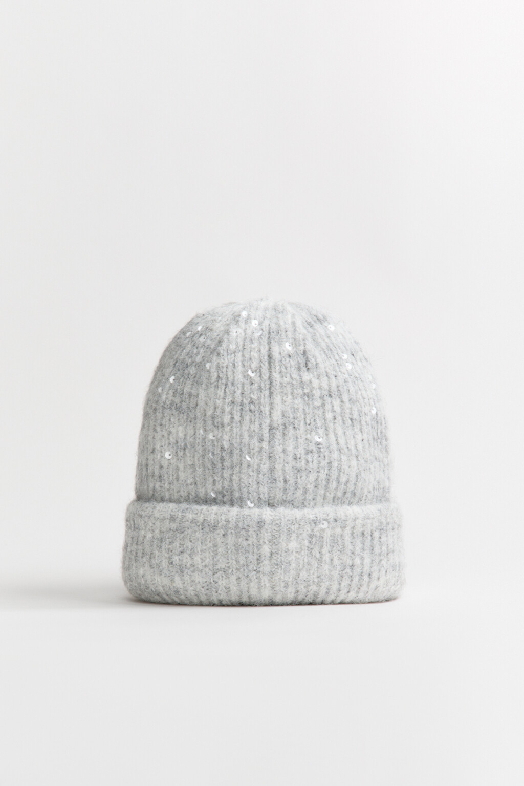 Шапка-бини вязаная с шерстью - цвет серый - 1