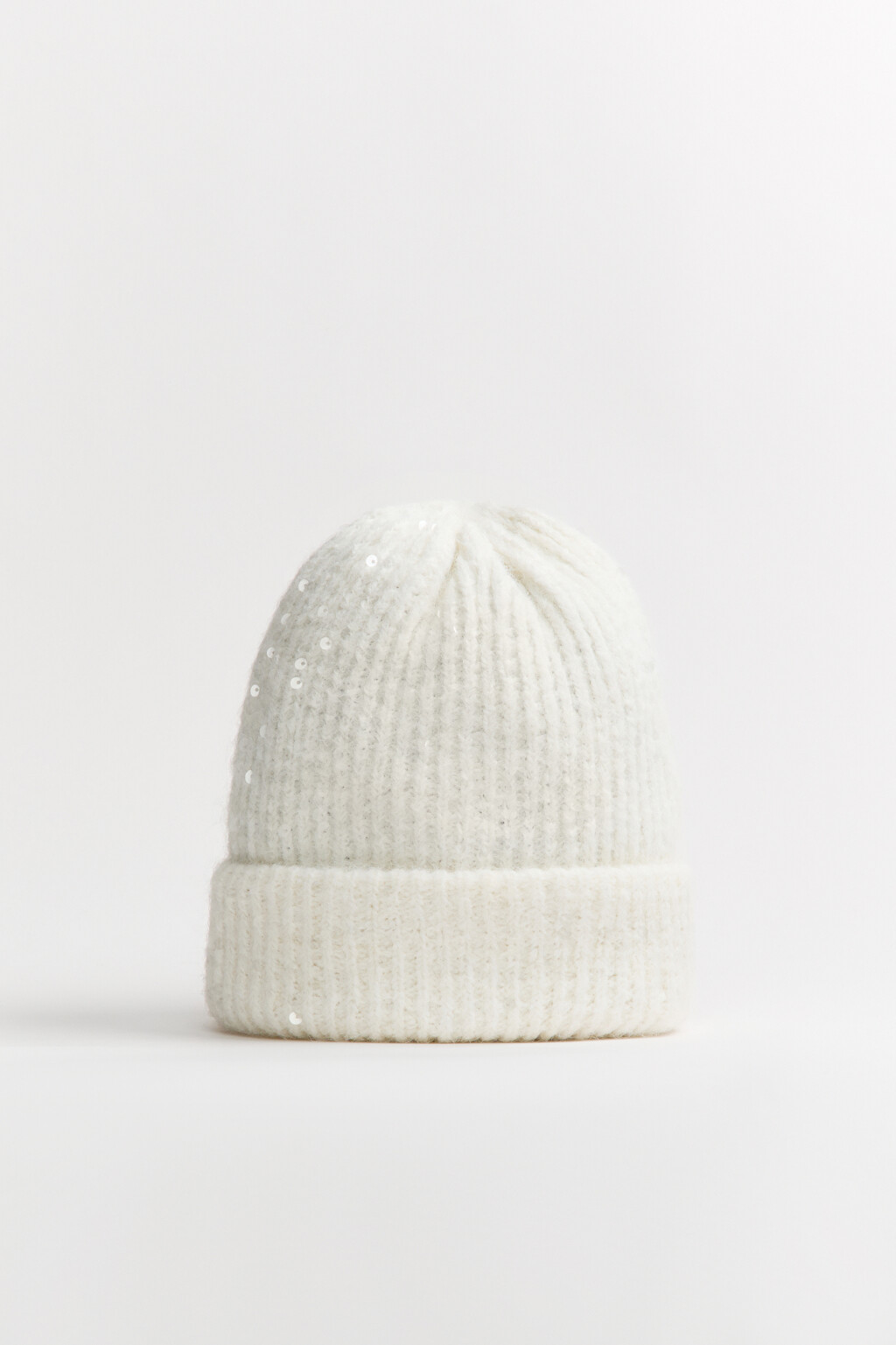 Шапка-бини вязаная с шерстью - цвет молочный - 1