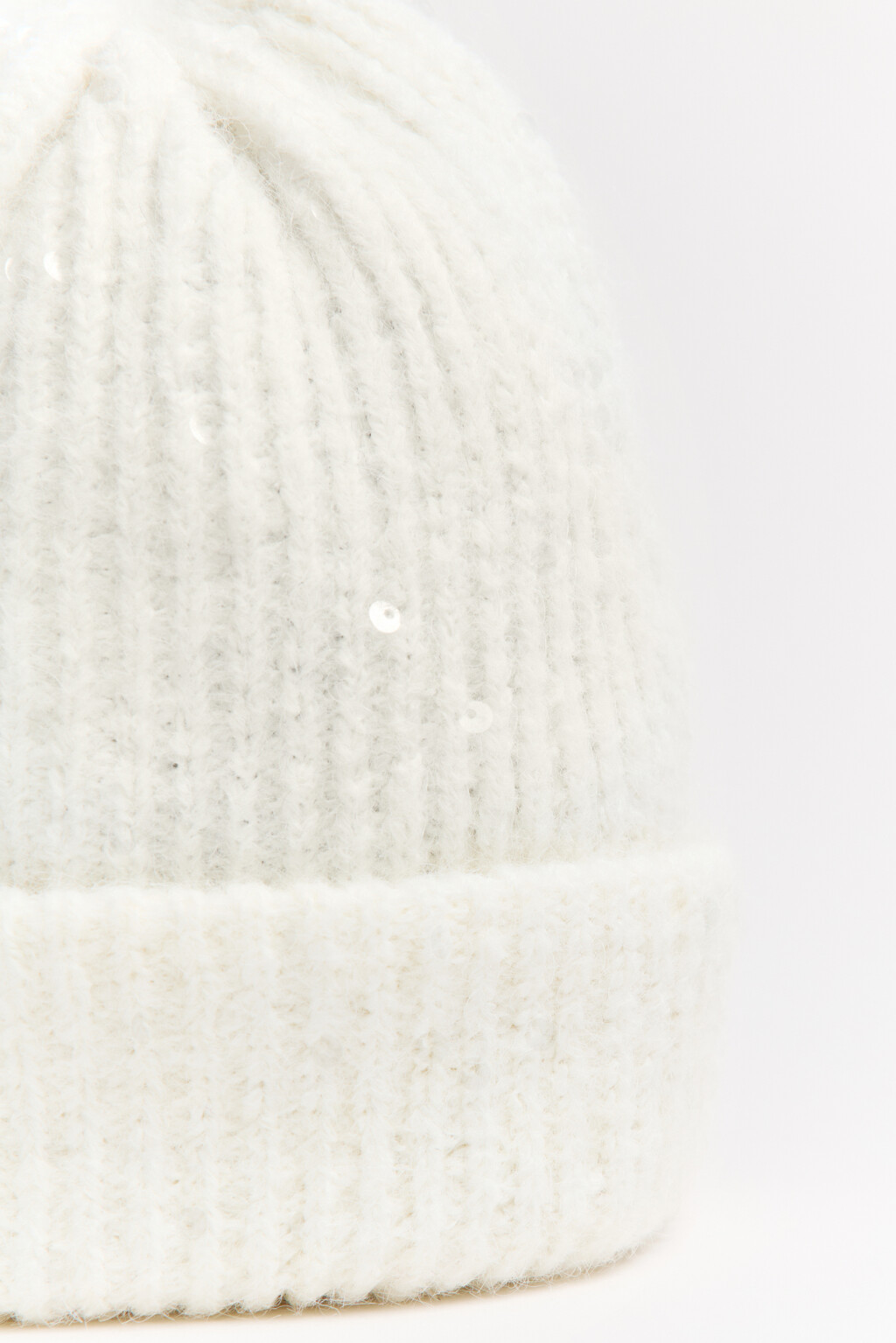 Шапка-бини вязаная с шерстью - цвет молочный - 2