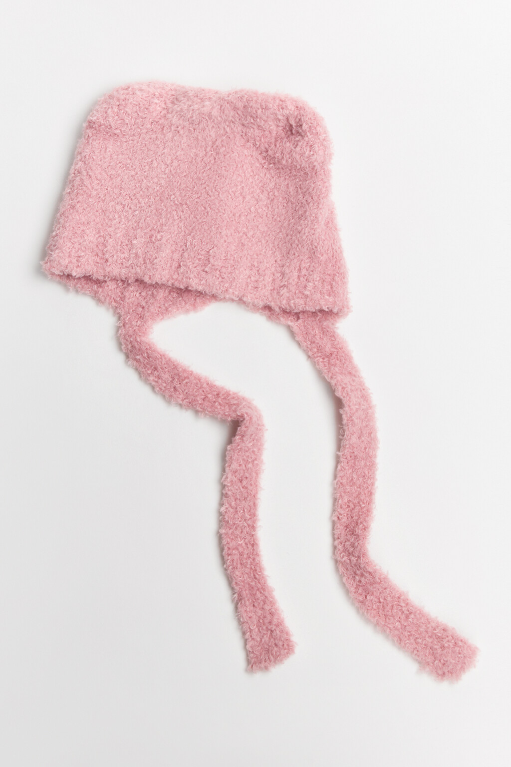 Шапка-чепчик плюшевая с завязками - цвет розовый - 1