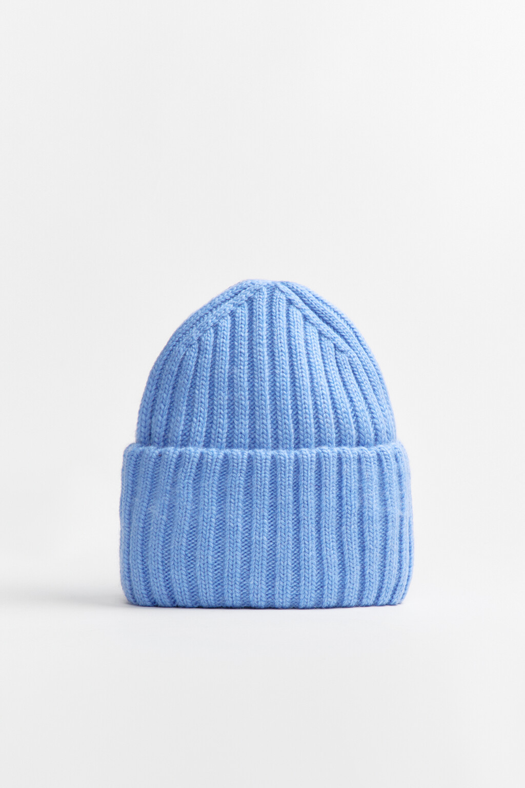 Шапка-бини шерстяная в рубчик - цвет голубой - 3