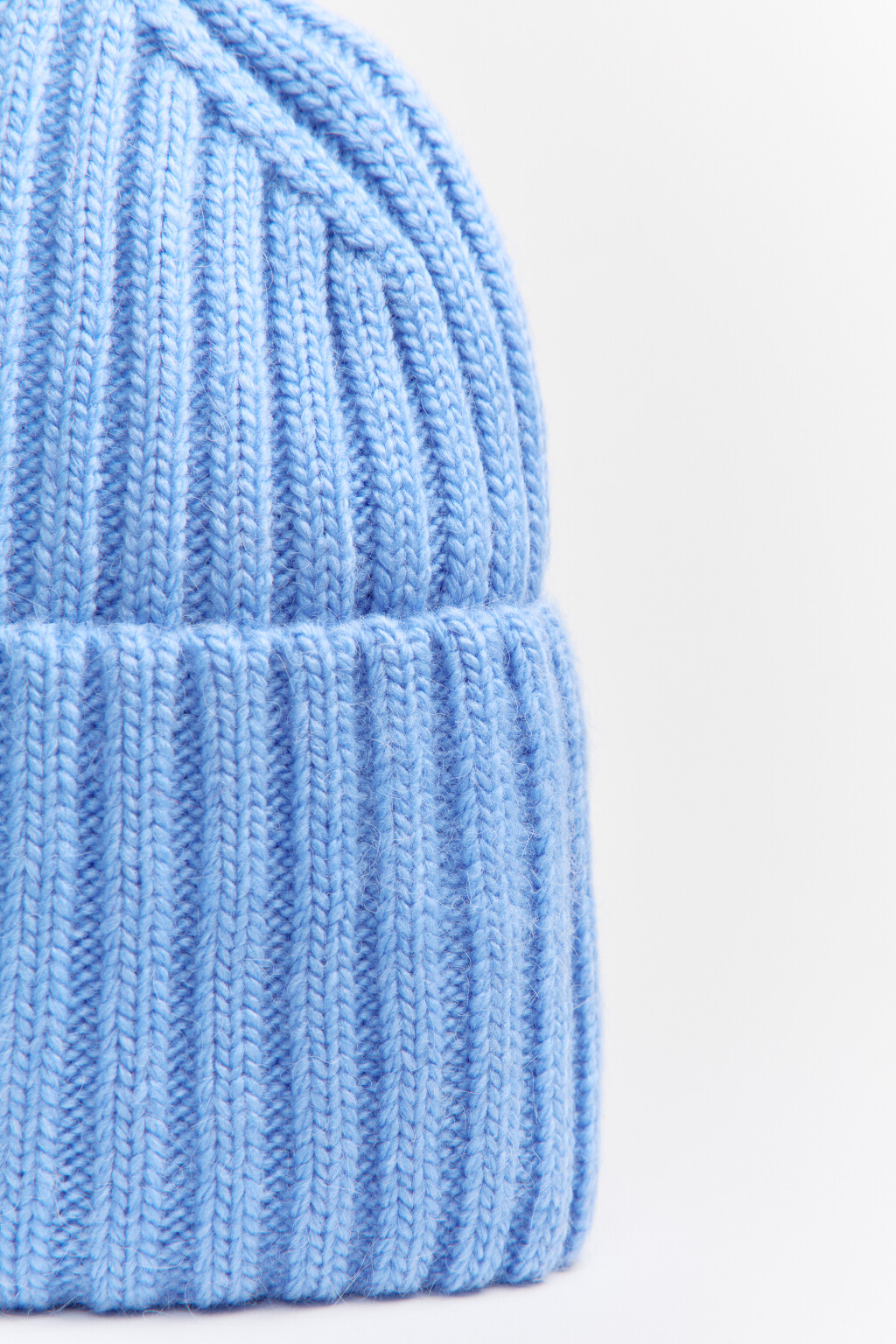 Шапка-бини шерстяная в рубчик - цвет голубой - 4