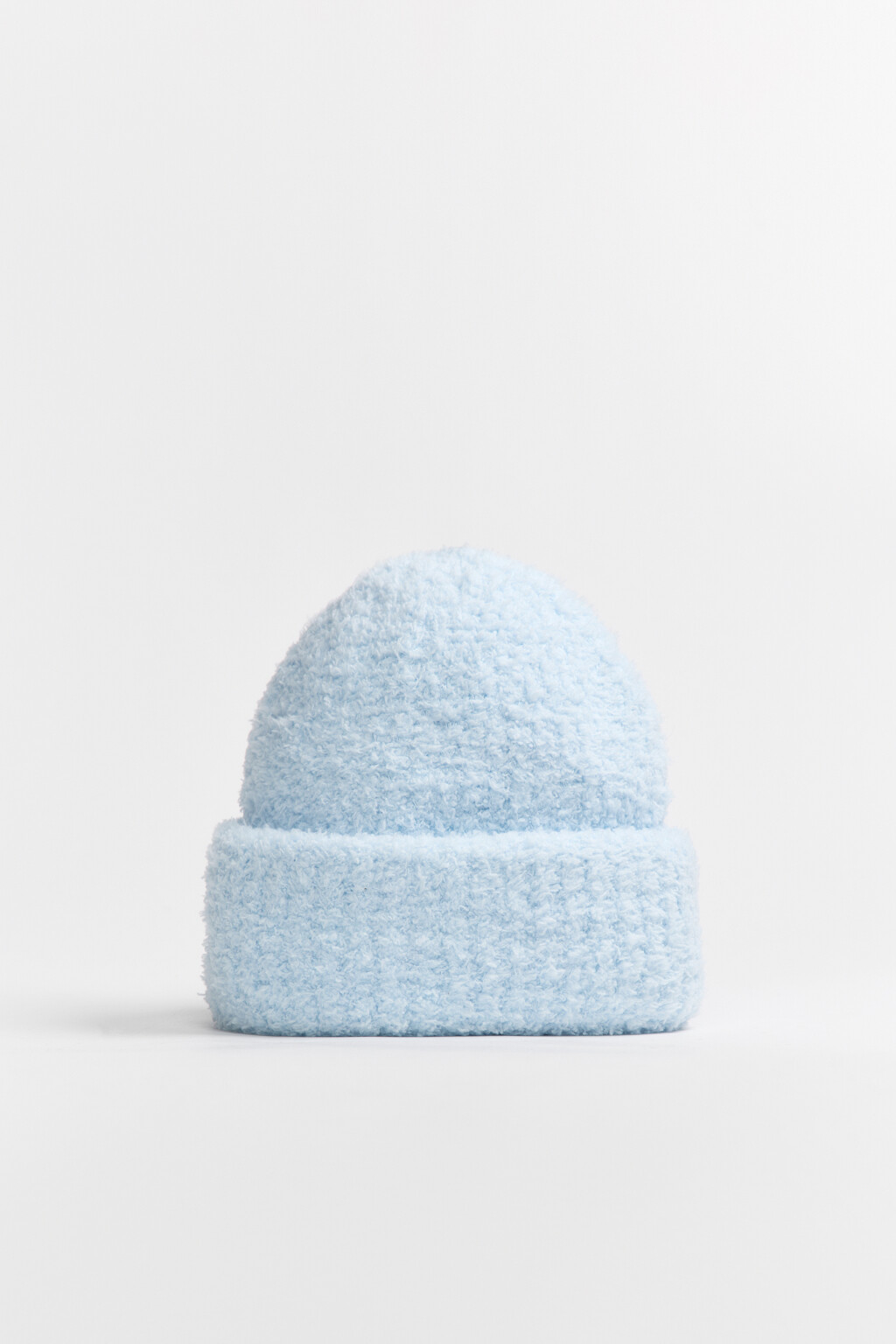 Шапка-бини махровая в рубчик - цвет голубой - 1