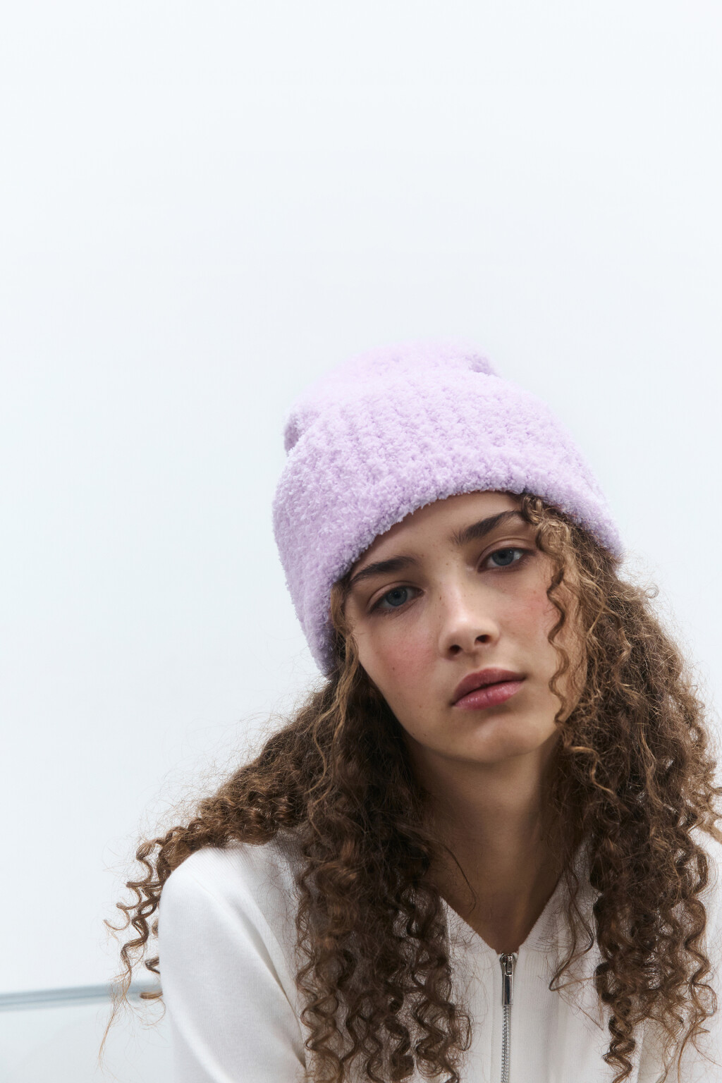 Шапка-бини махровая в рубчик - цвет сиреневый - 1