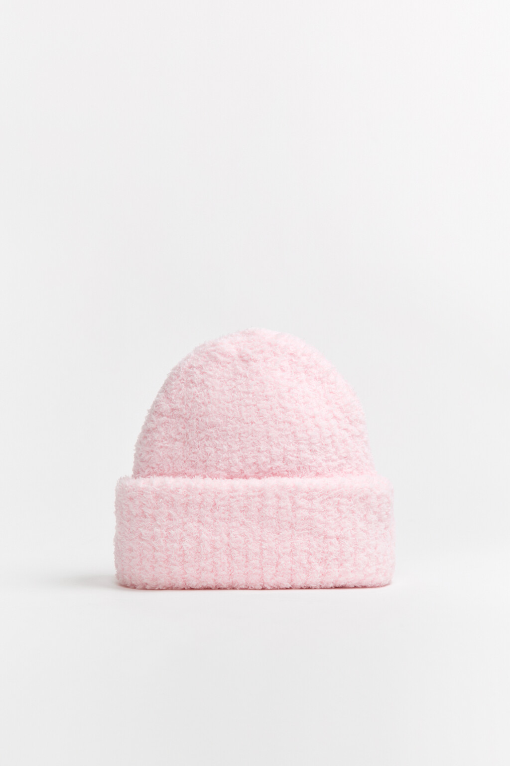 Шапка-бини махровая в рубчик - цвет розовый - 1