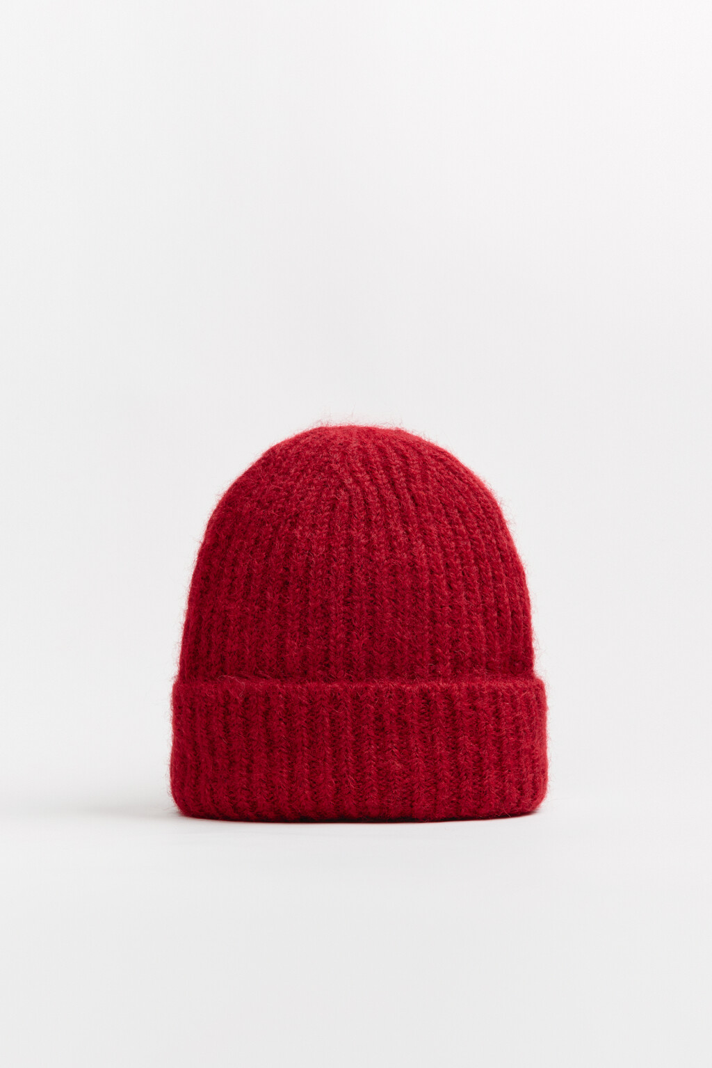 Шапка-бини вязаная с шерстью - цвет красный - 1