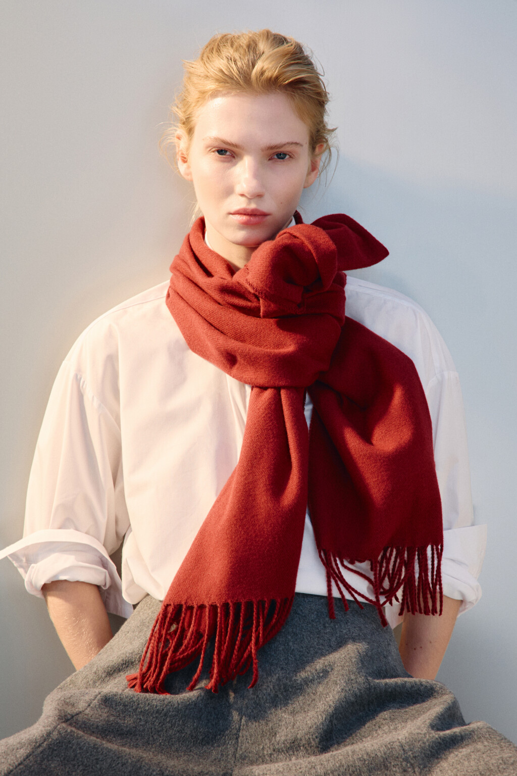 Шарф тонкий с длинной бахромой - цвет бордовый - 1