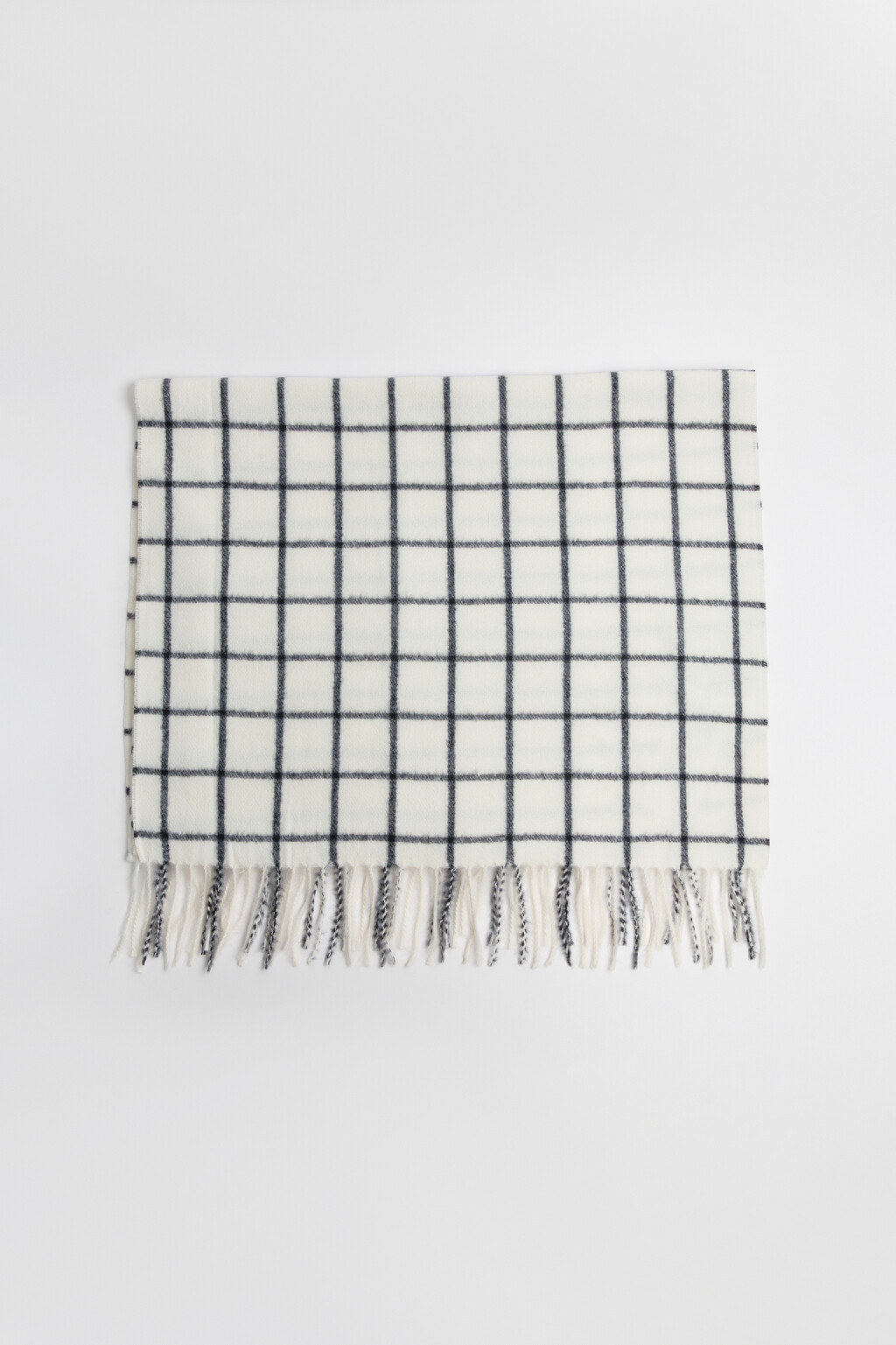 Шарф в клетку с длинной бахромой - цвет белый - 3