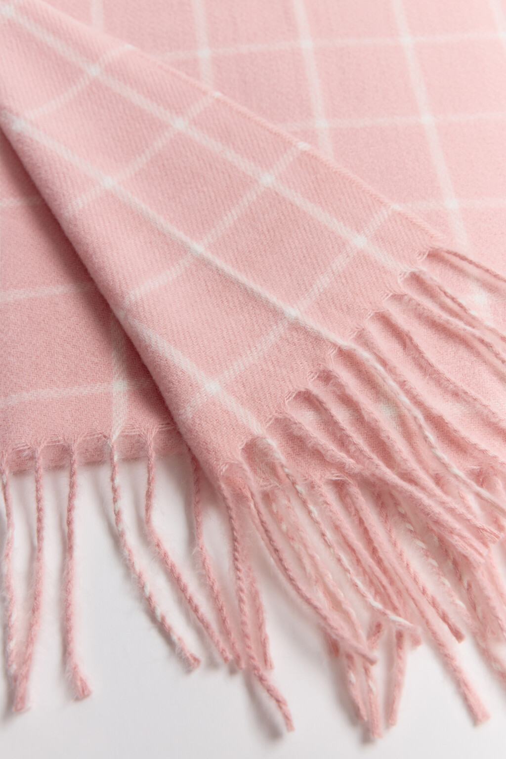 Шарф в клетку с длинной бахромой - цвет розовый - 2