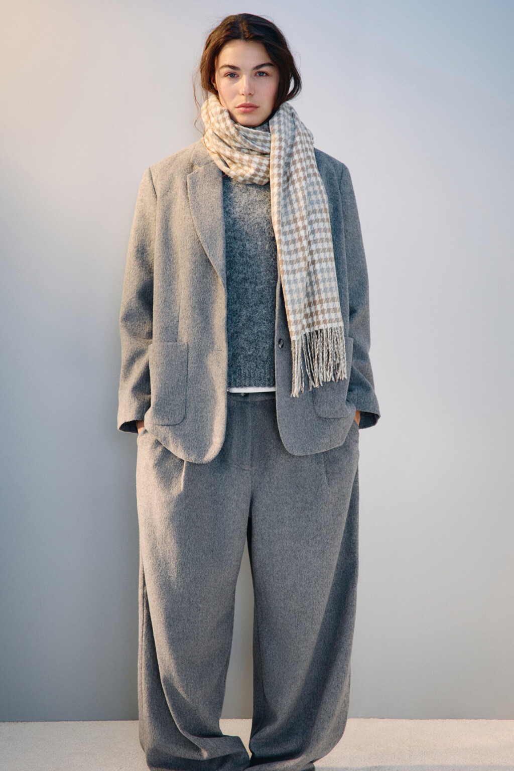 Шарф с принтом гусиная лапка - цвет бежевый - 1