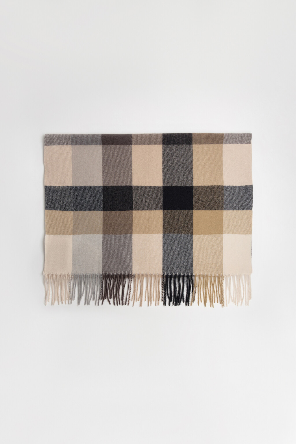 Шарф в клетку с бахромой - цвет бежевый - 1