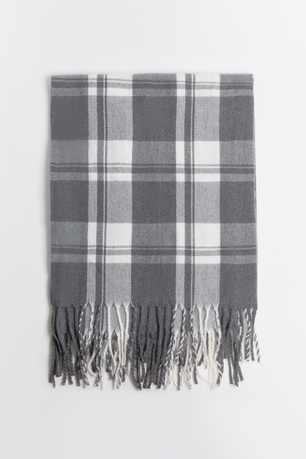 Шарф в клетку с бахромой - цвет серый - 3