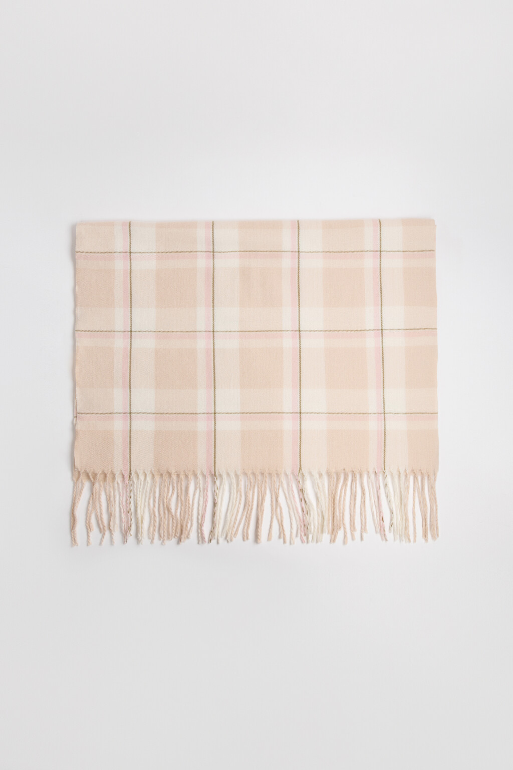 Шарф в клетку с бахромой - цвет бежевый - 2