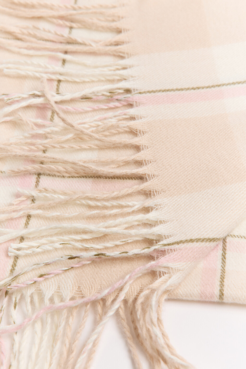 Шарф в клетку с бахромой - цвет бежевый - 3