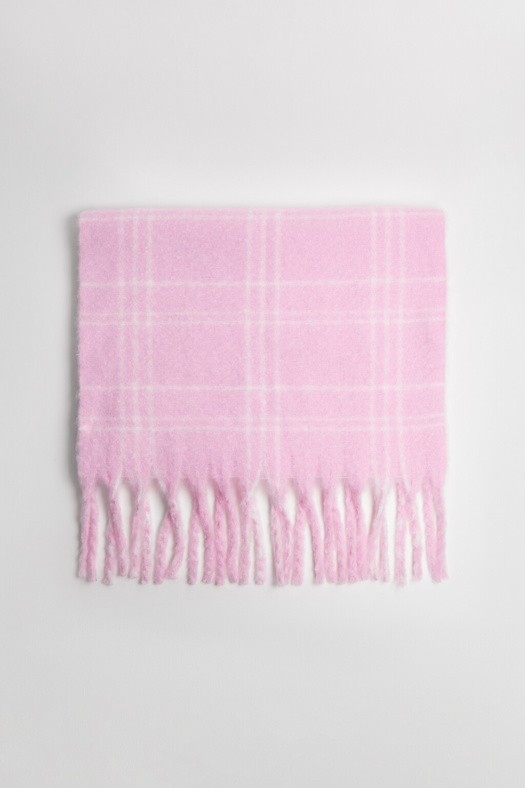 Шарф теплый клетчатый с бахромой - цвет розовый - 2