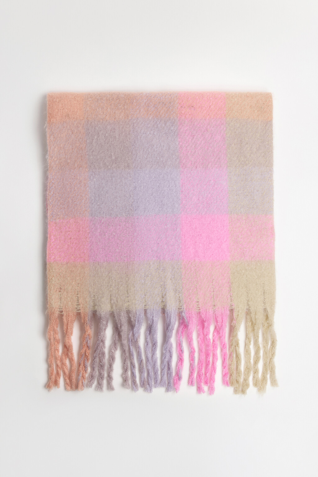 Шарф теплый клетчатый с бахромой - цвет сиреневый - 2