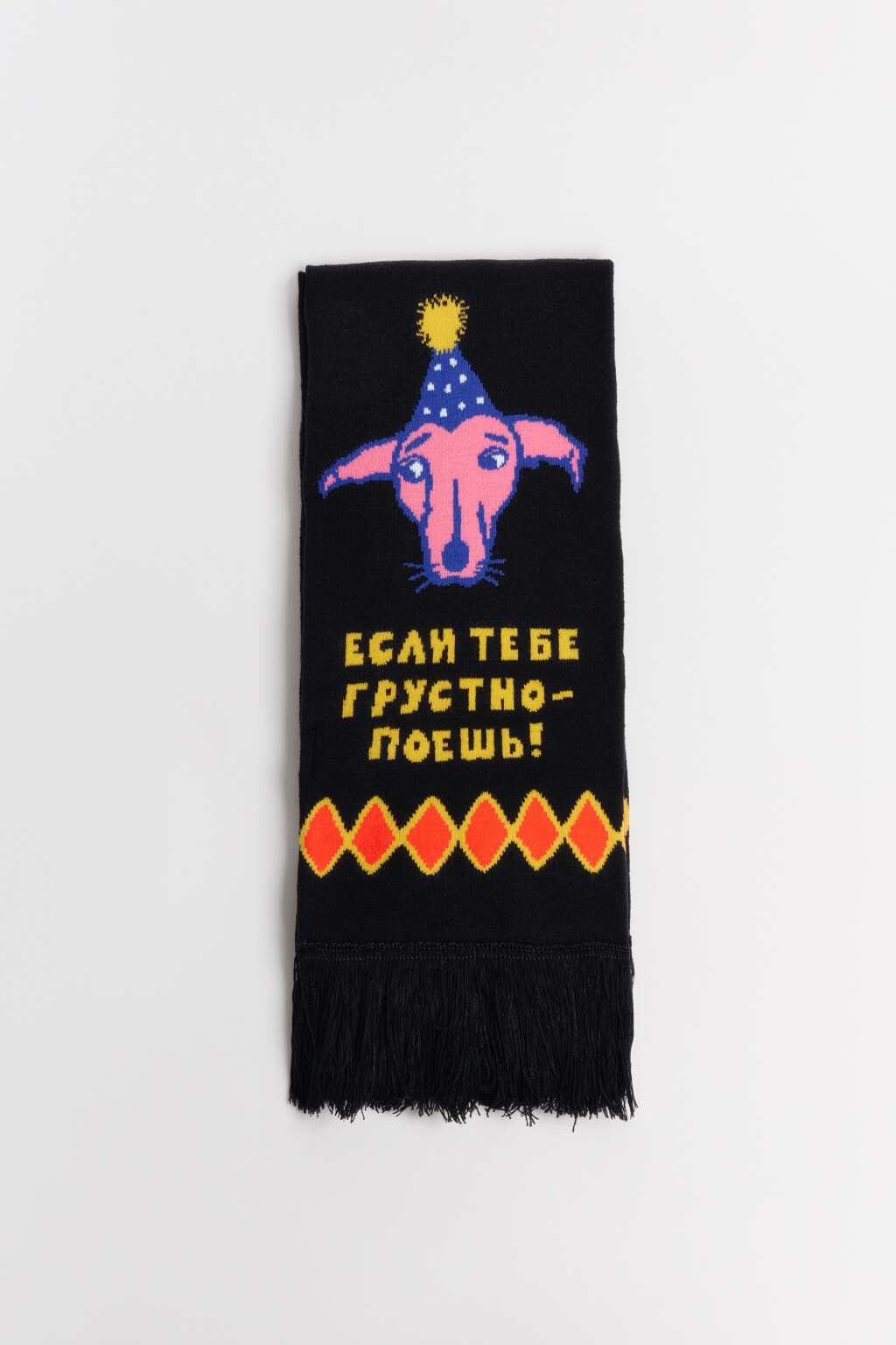Шарф с принтом и бахромой - цвет черный - 4