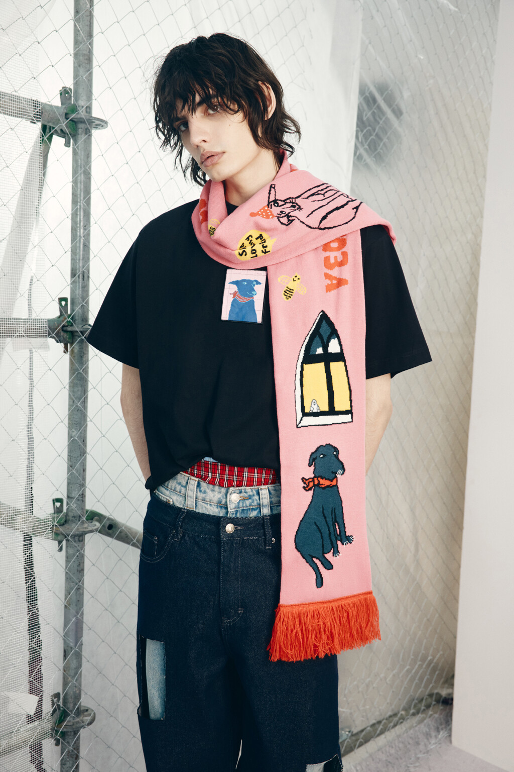 Шарф с принтом и бахромой - цвет мультиколор - 1