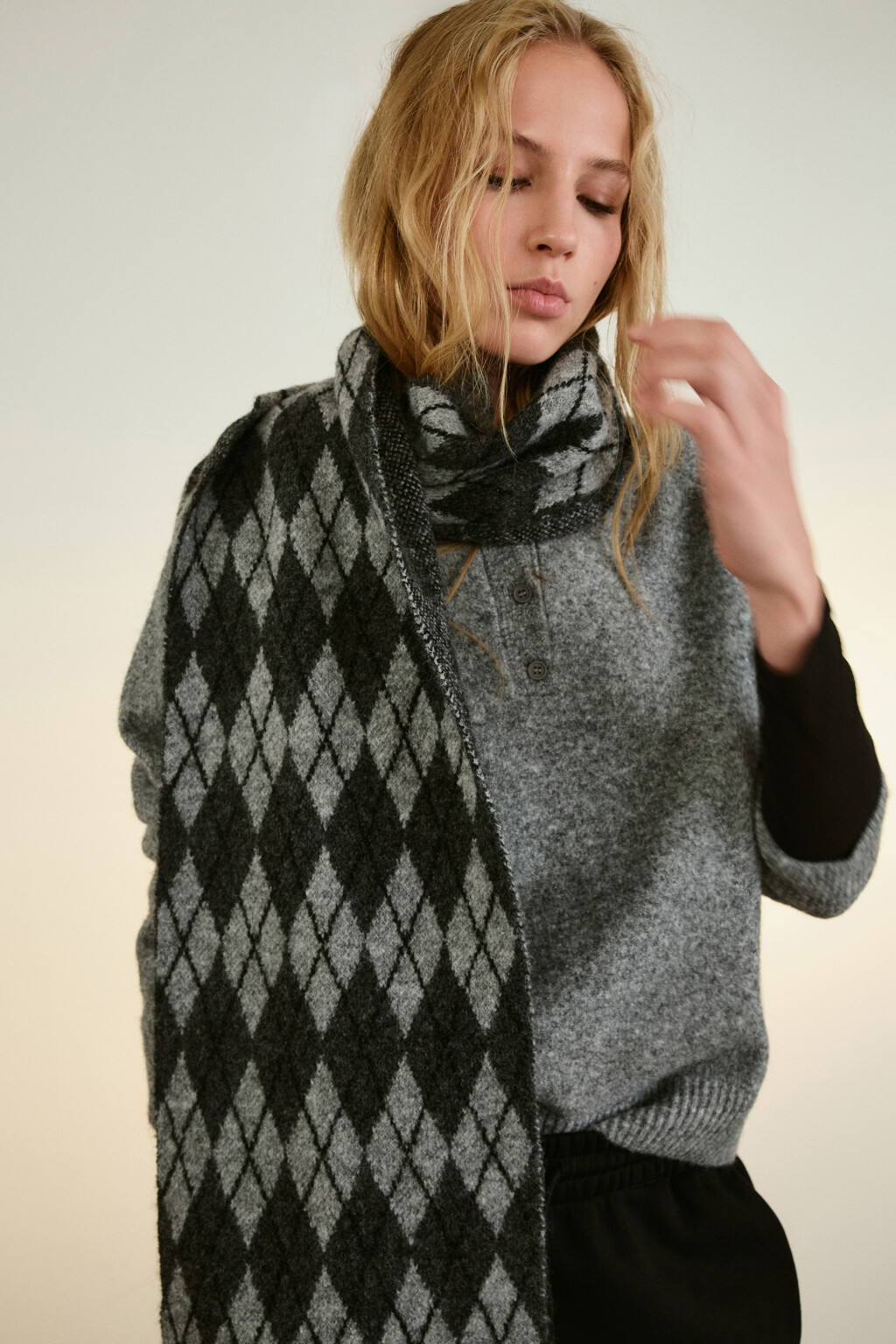 Шарф с принтом аргайл - цвет серый - 3