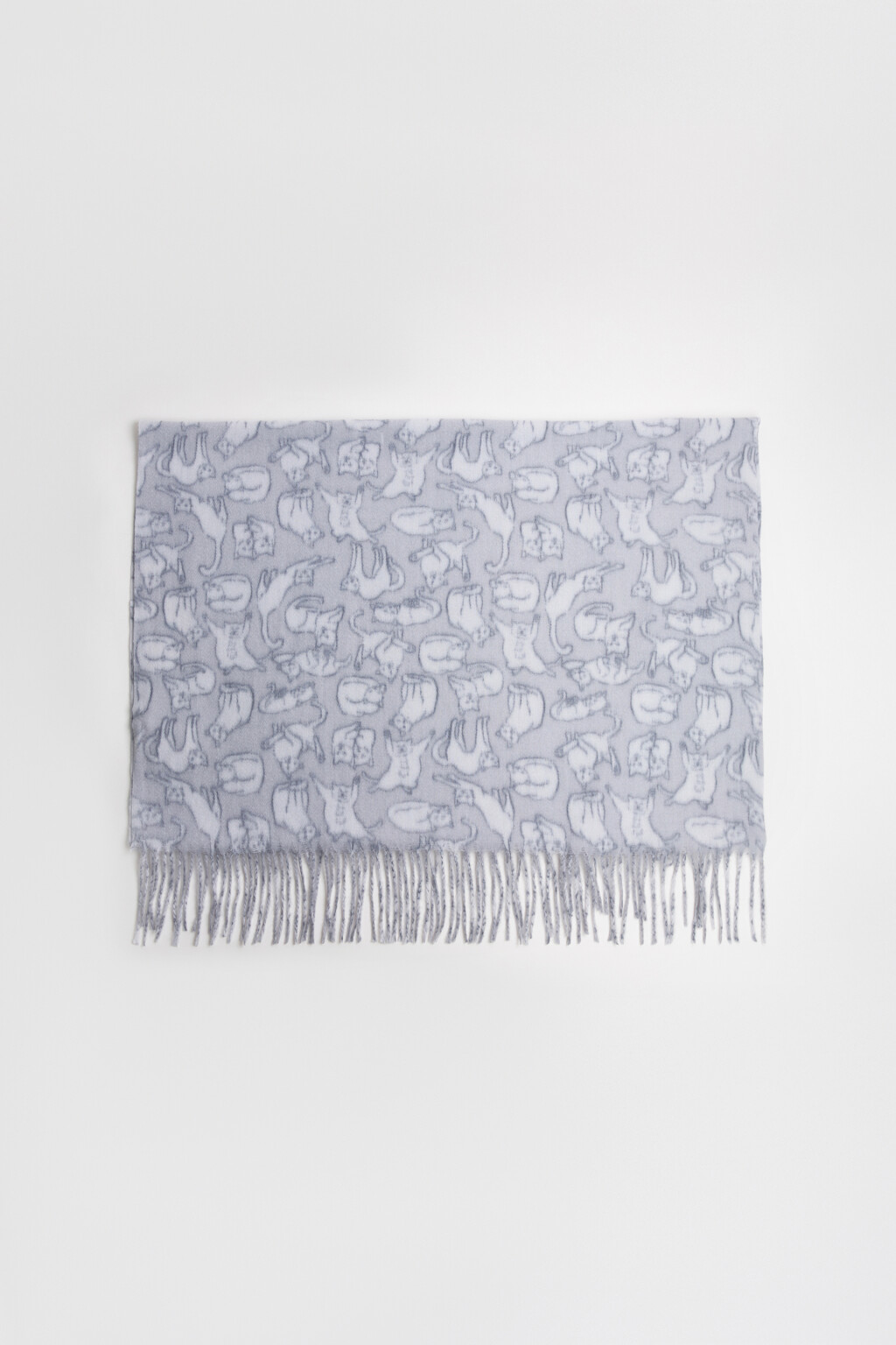 Шарф тонкий с принтом и бахромой - цвет серый - 1