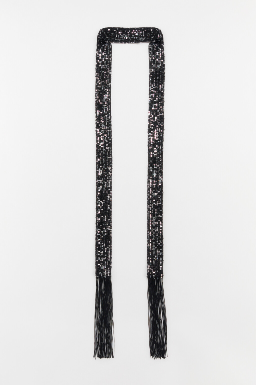 Шарф тонкий с бахромой и пайетками - цвет серый - 2
