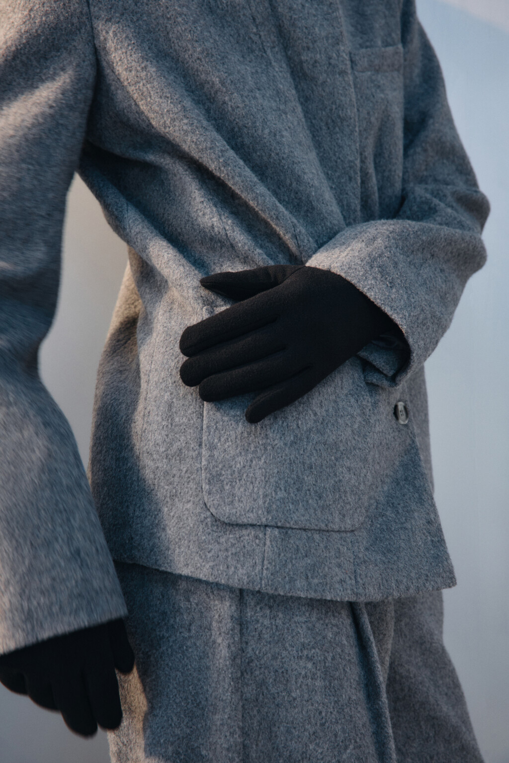 Перчатки вязаные шерстяные - цвет черный - 3