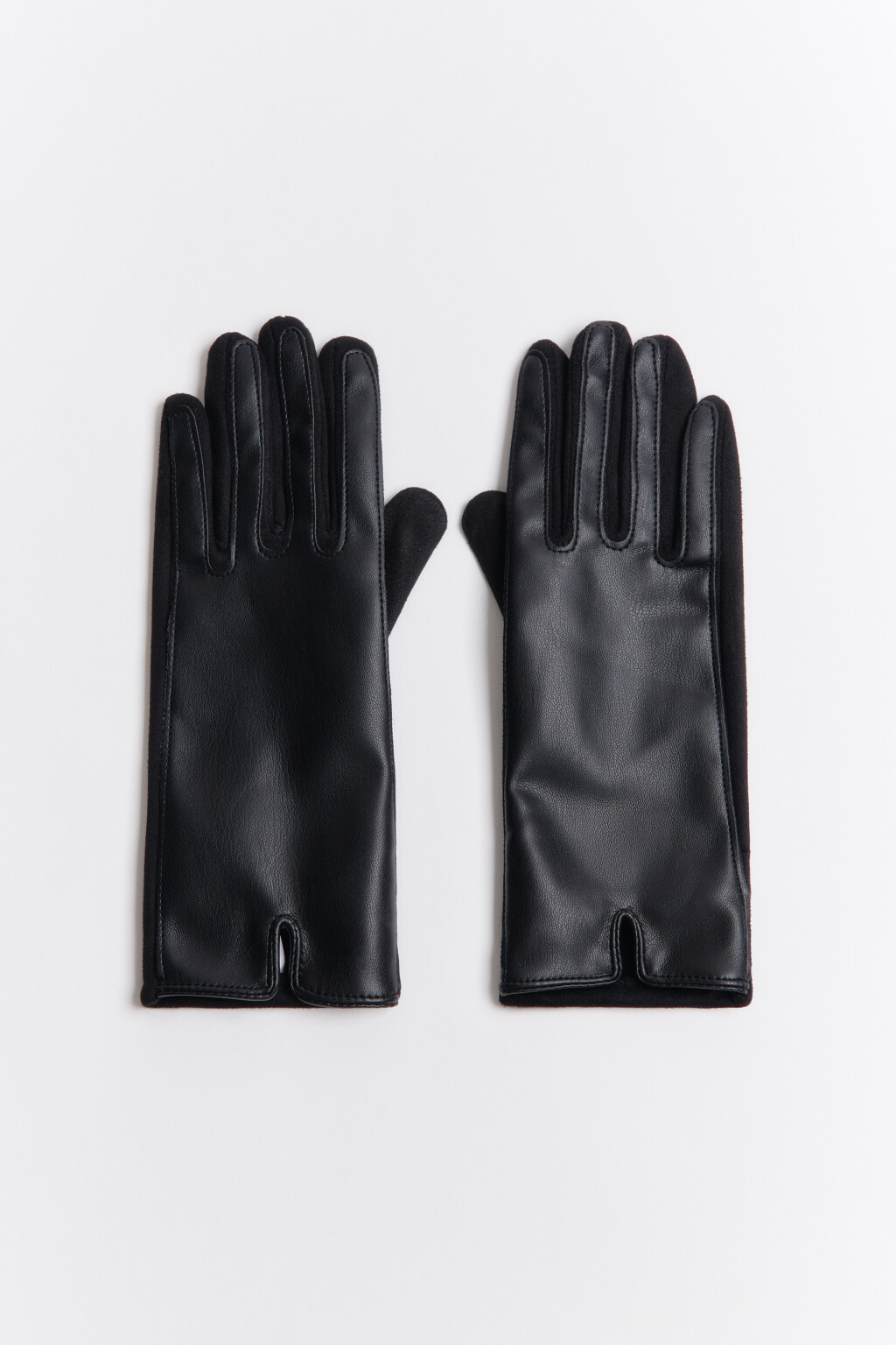 Перчатки с кожаной фактурой - цвет черный - 3
