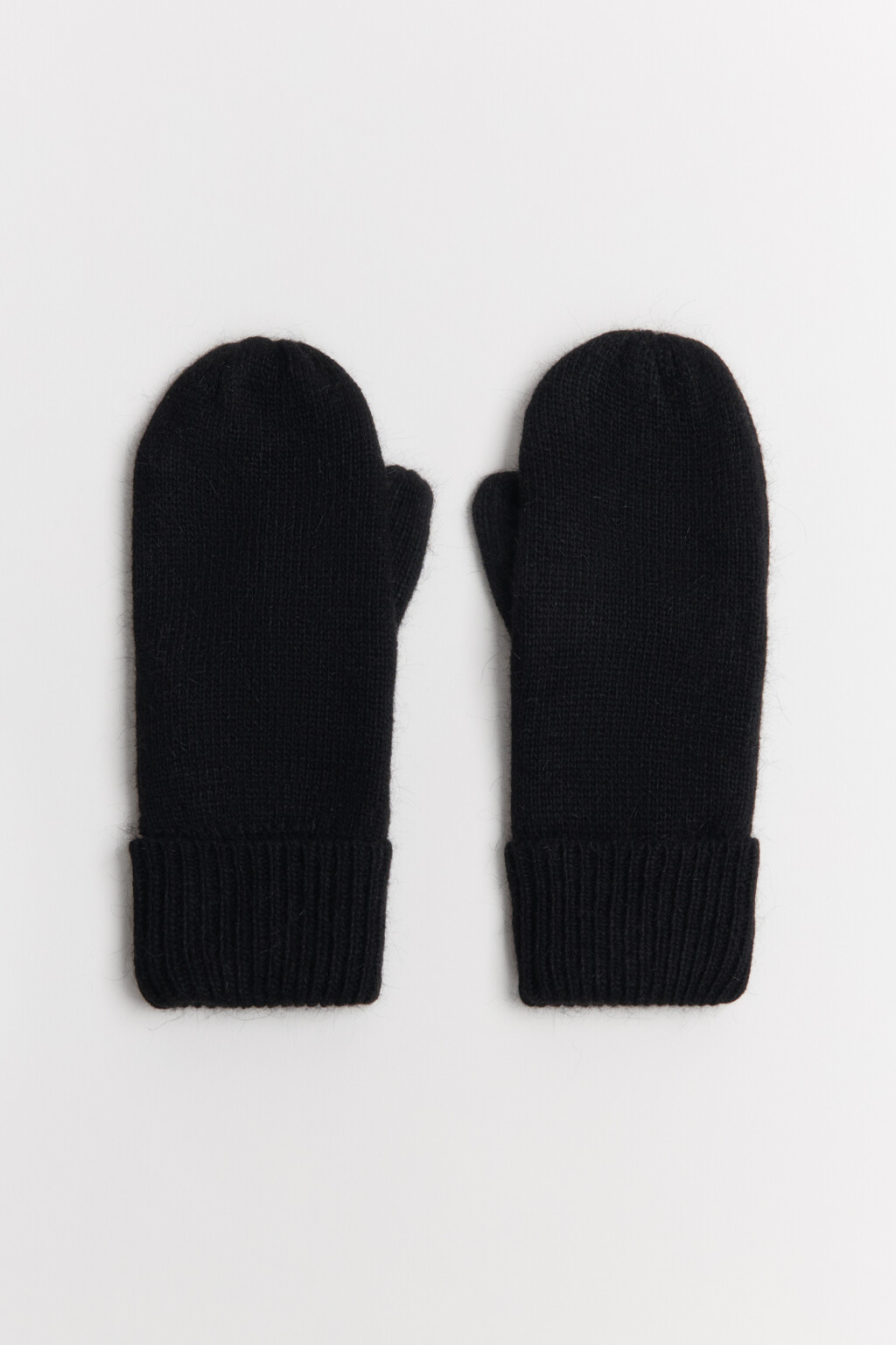 Варежки трикотажные с шерстью - цвет черный - 1