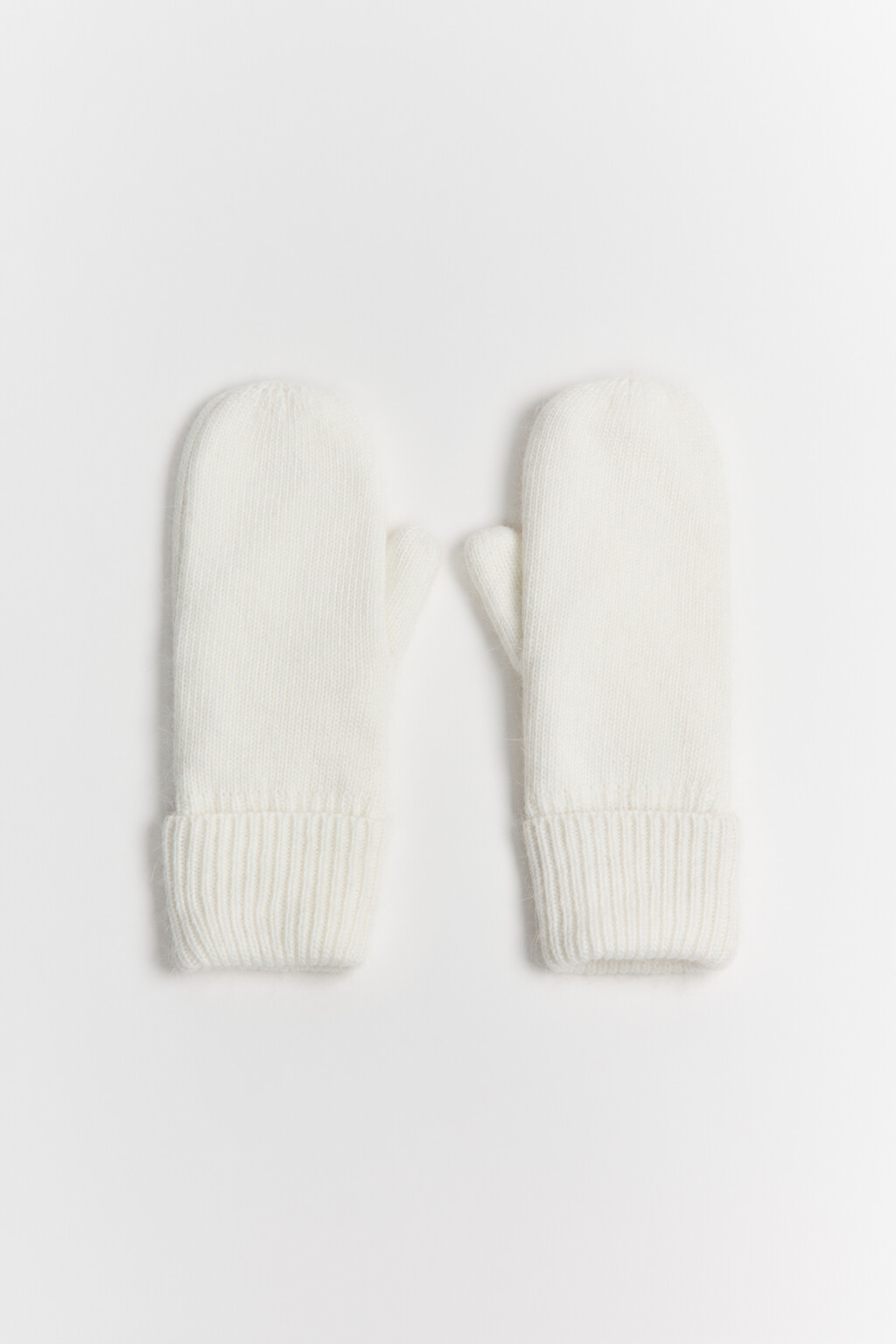 Варежки трикотажные с шерстью - цвет молочный - 3