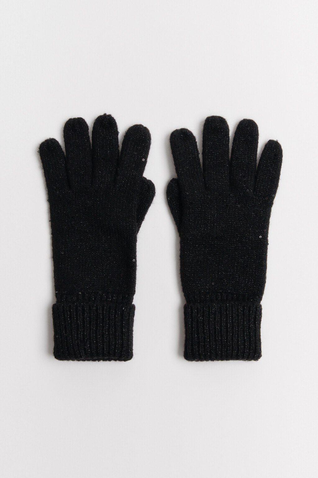 Перчатки трикотажные с пайетками - цвет черный - 3