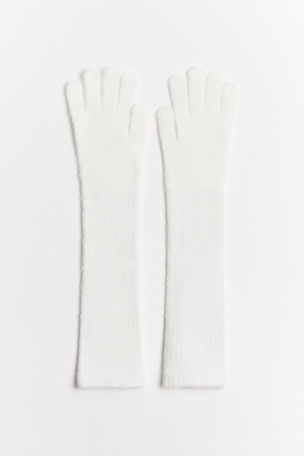 Перчатки длинные с добавлением шерсти - цвет молочный - 1