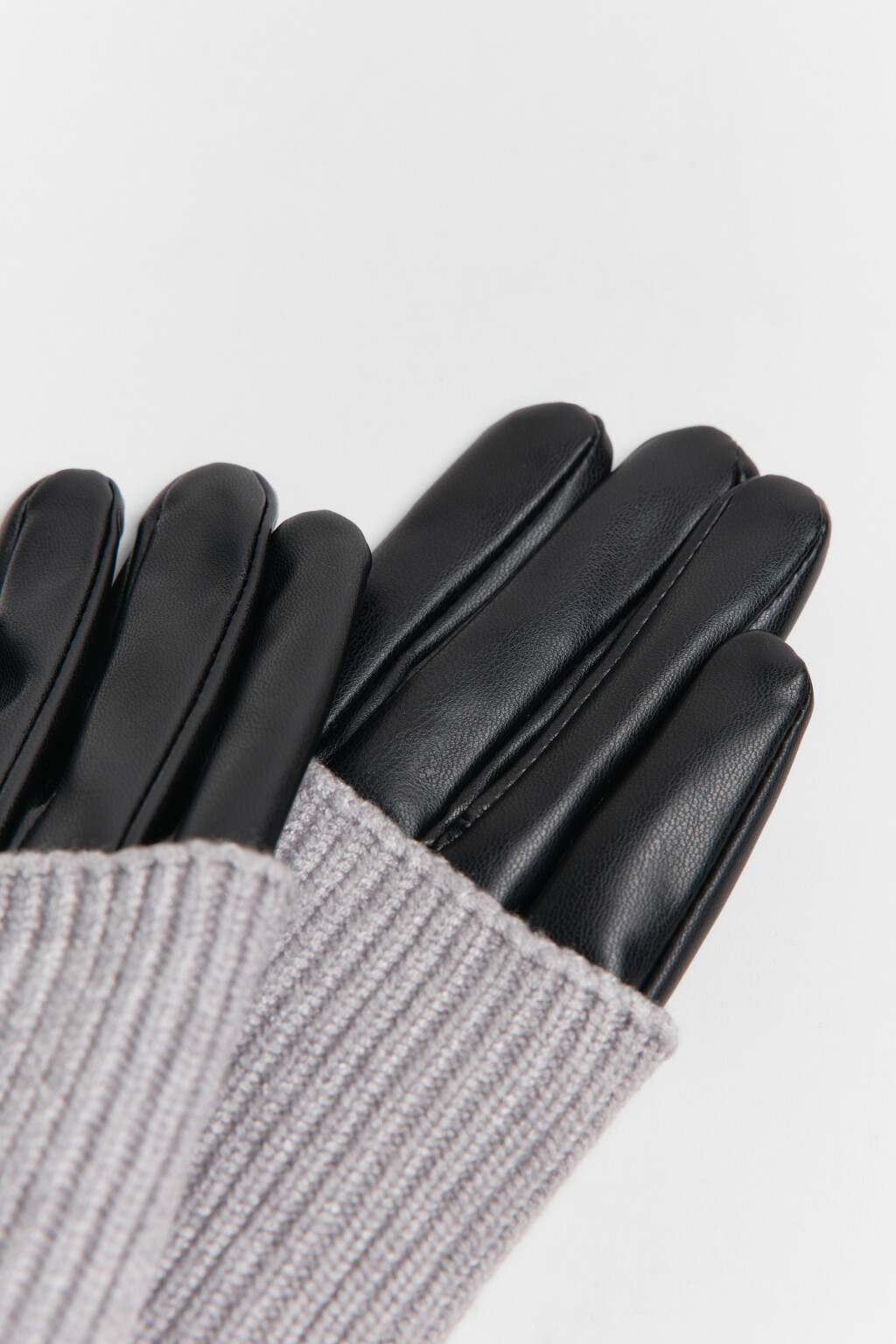 Перчатки с вязаными митенками - цвет серый - 3