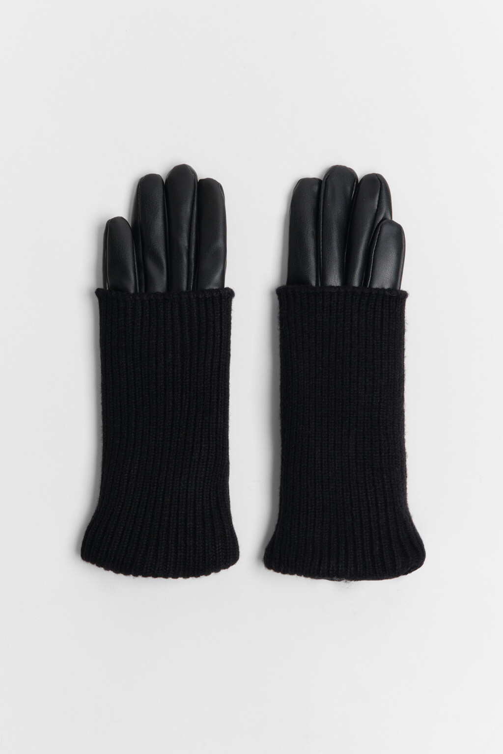 Перчатки с вязаными митенками - цвет черный - 4