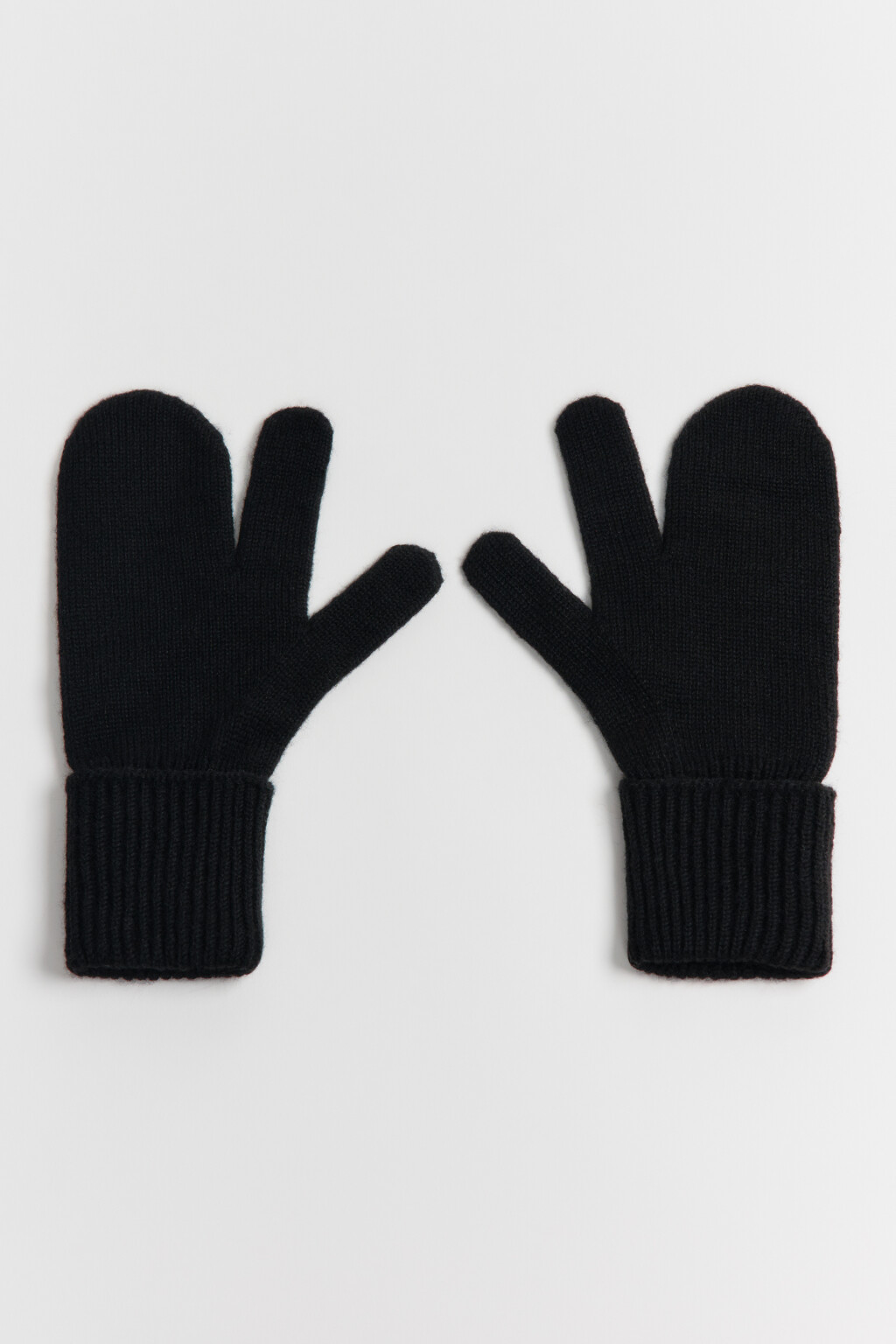 Варежки-перчатки трикотажные с шерстью - цвет черный - 1