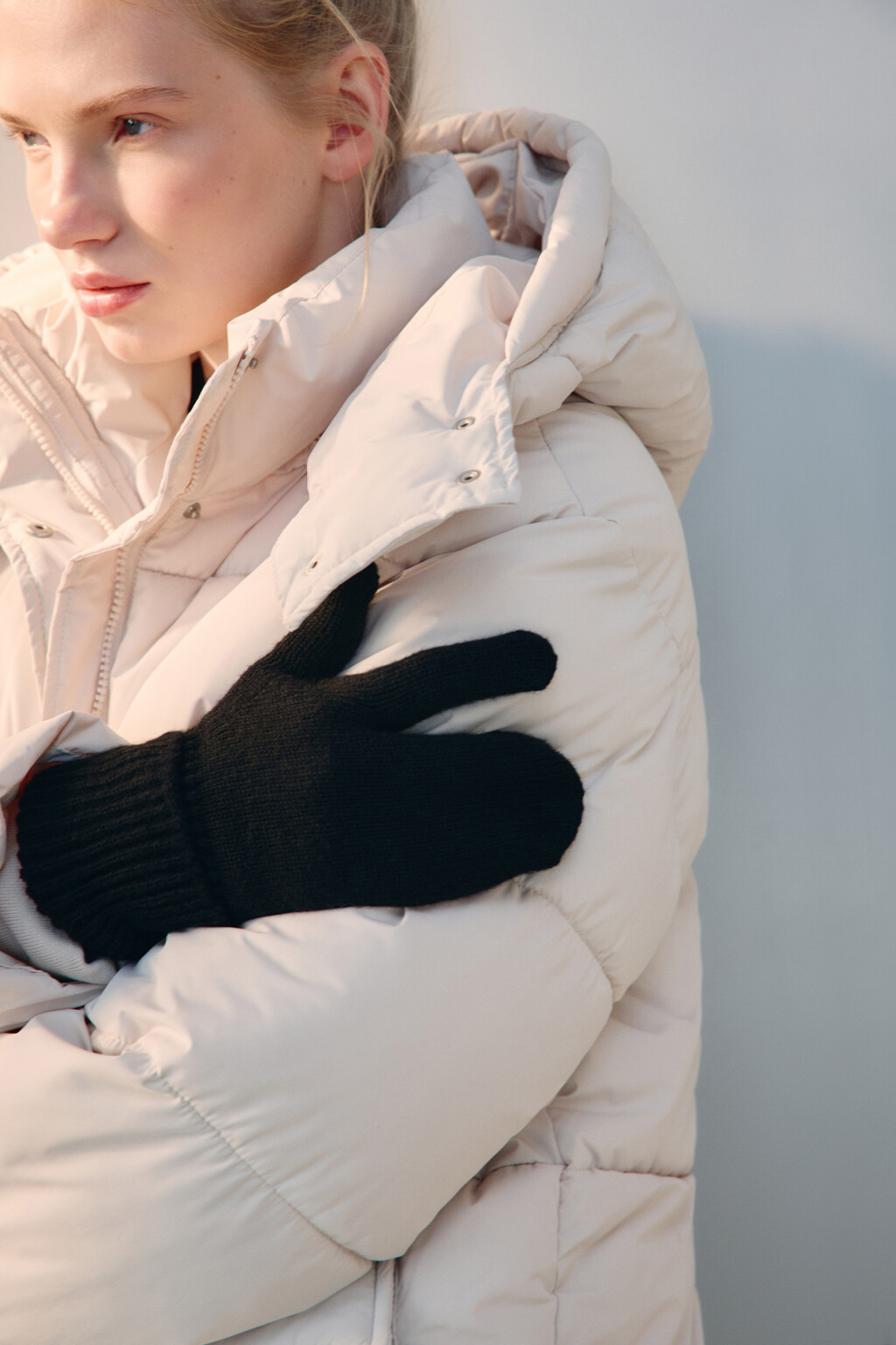 Варежки-перчатки трикотажные с шерстью - цвет черный - 3