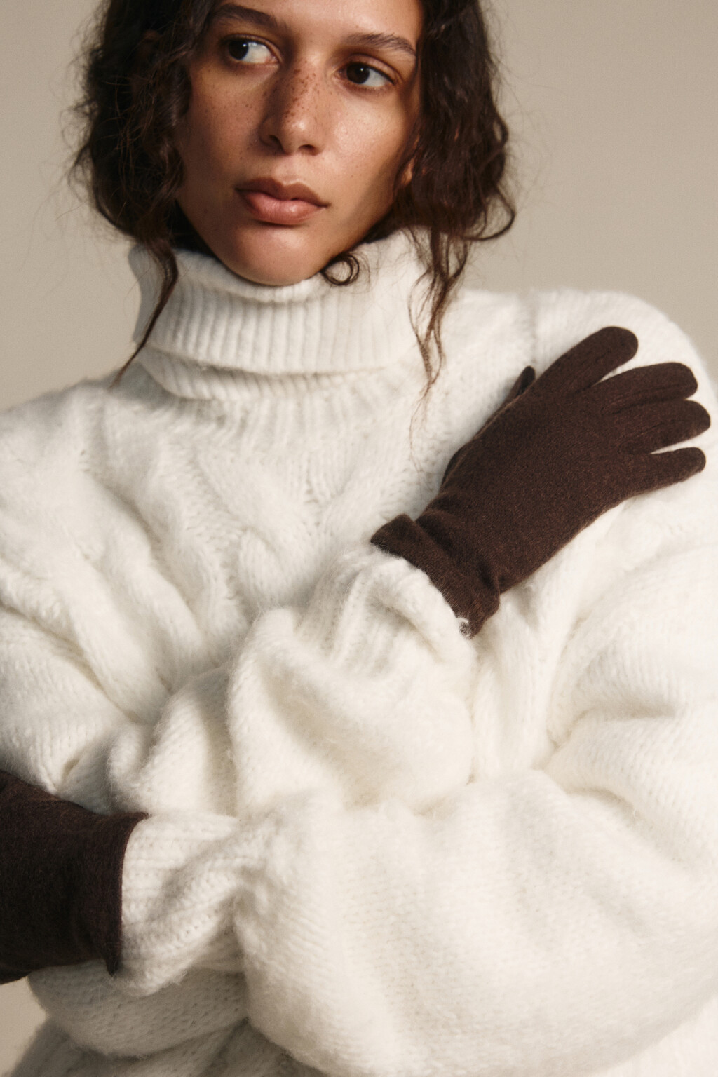 Перчатки теплые шерстяные - цвет коричневый - 1