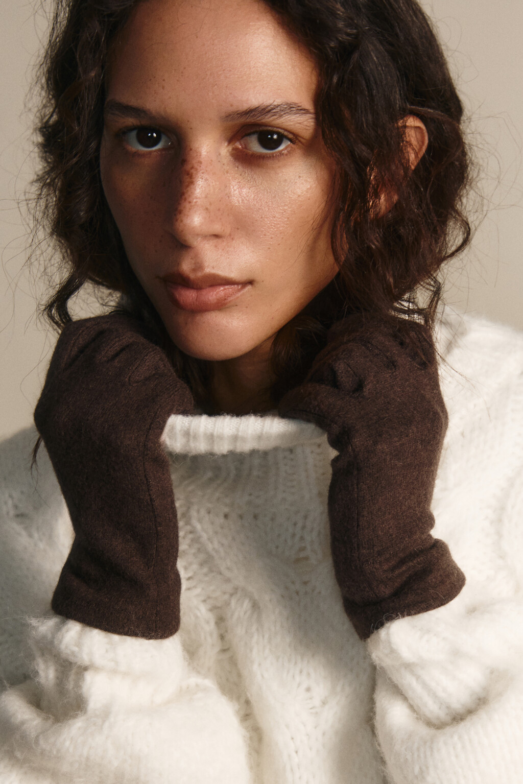 Перчатки теплые шерстяные - цвет коричневый - 2