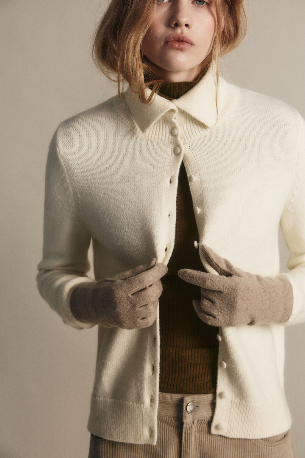 Перчатки теплые шерстяные - цвет бежевый - 1