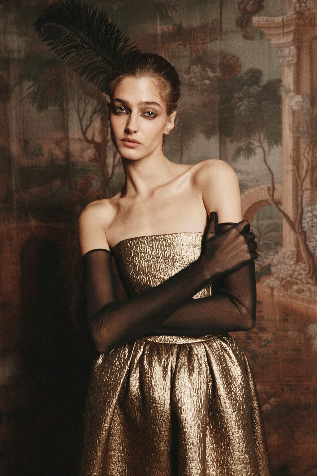 Перчатки длинные вечерние из сетки - цвет черный - 2