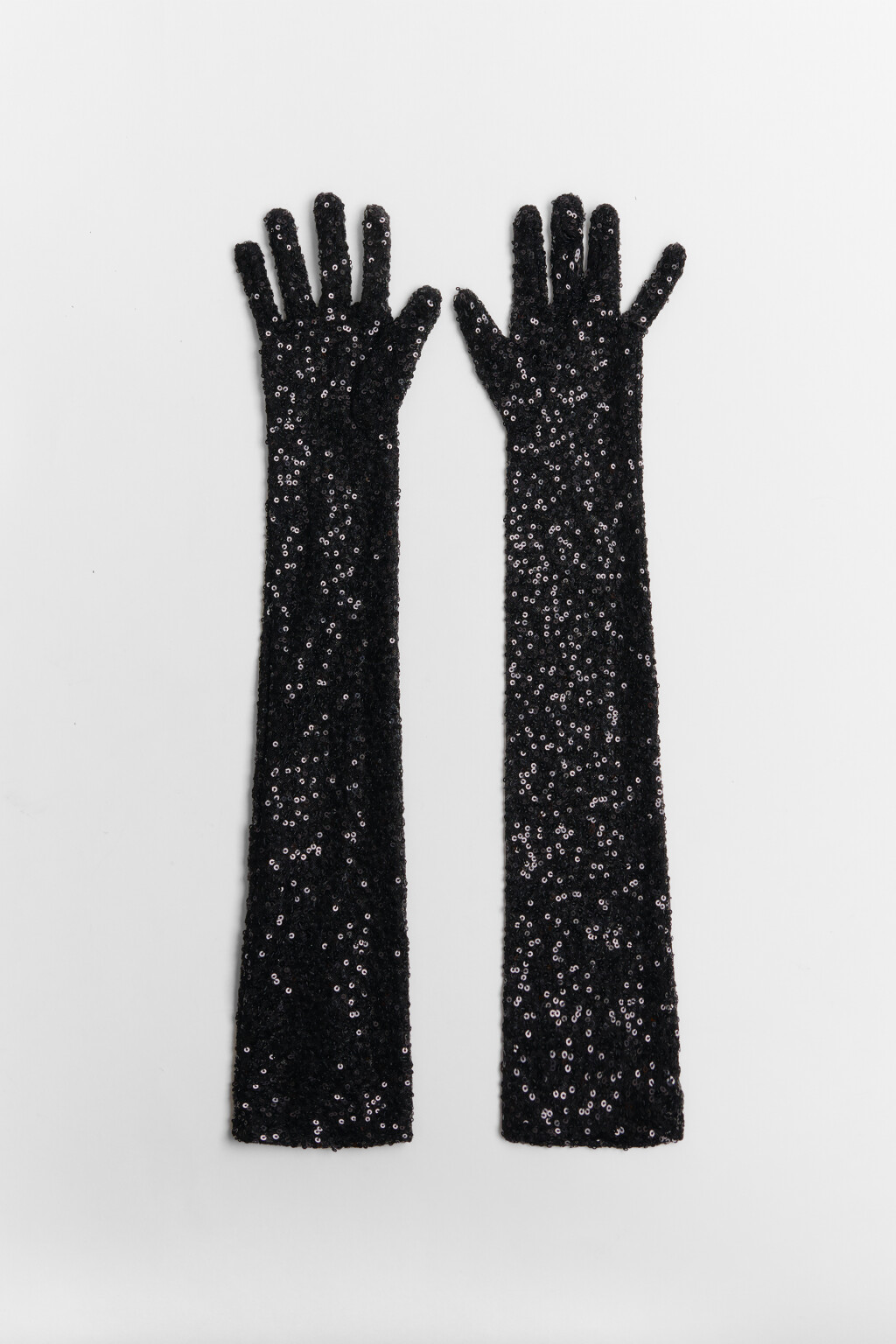 Перчатки длинные вечерние с пайетками - цвет черный - 3
