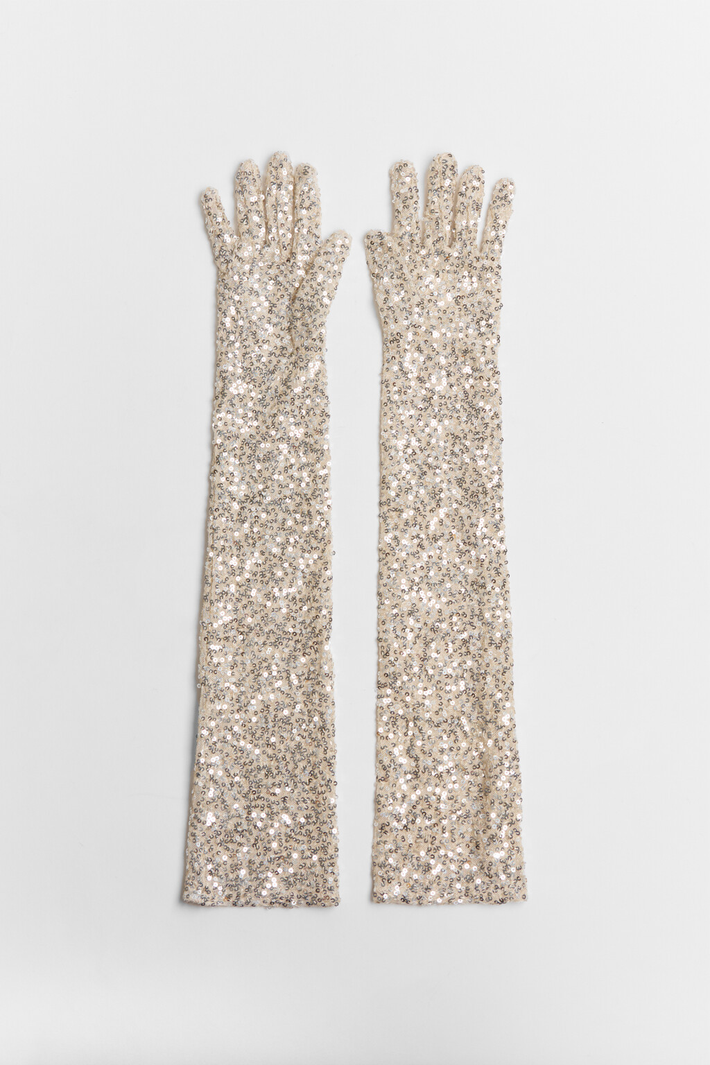 Перчатки длинные вечерние с пайетками - цвет желтый - 3