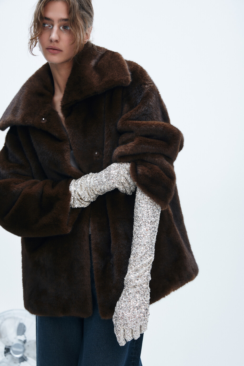 Перчатки длинные вечерние с пайетками - цвет желтый - 2