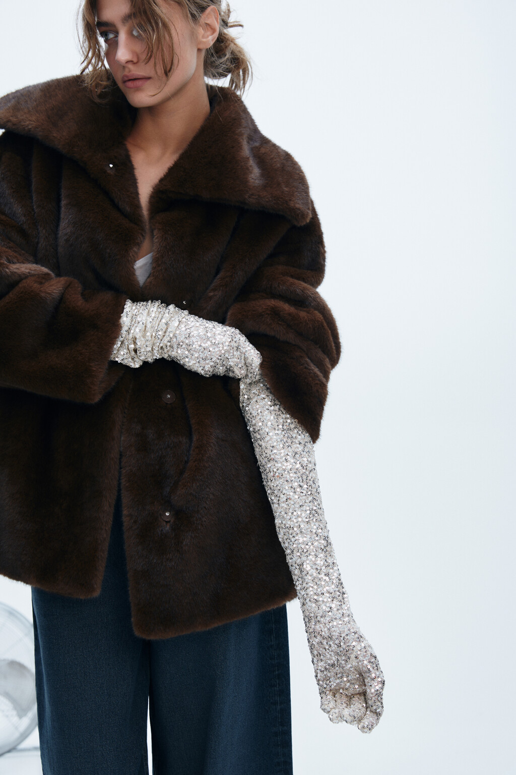 Перчатки длинные вечерние с пайетками - цвет желтый - 1