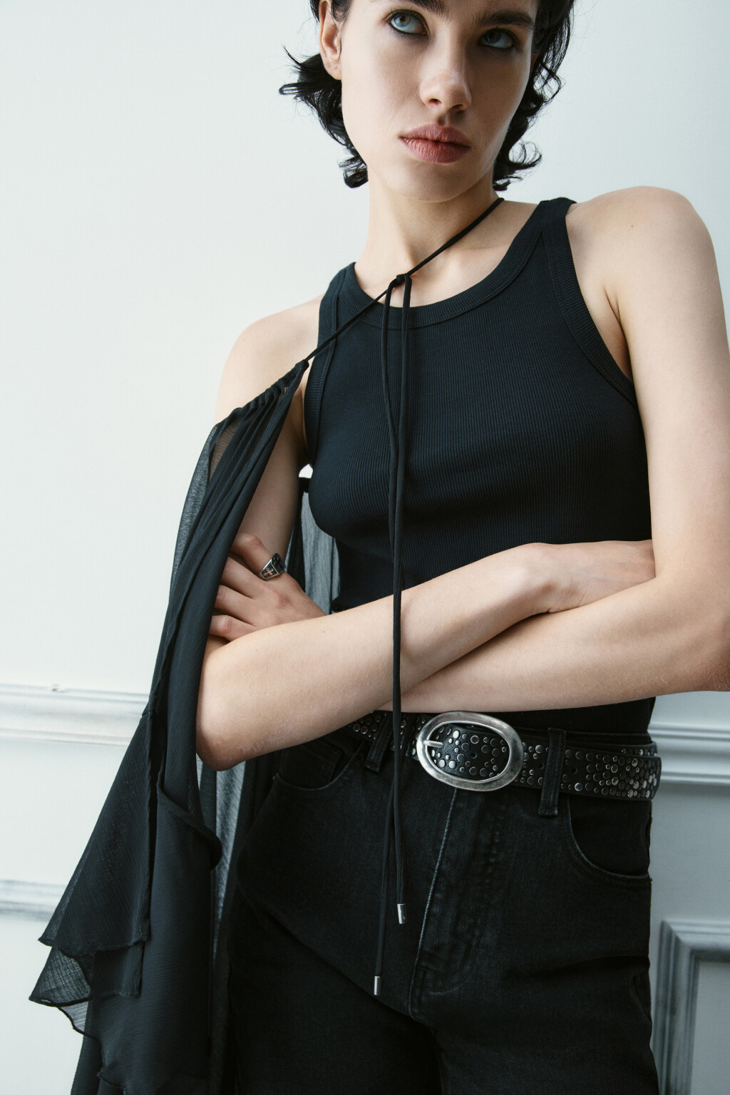 Ремень с металлическим декором - цвет черный - 4