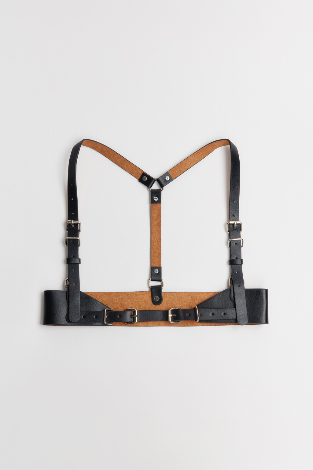 Портупея с кожаной фактурой - цвет черный - 5